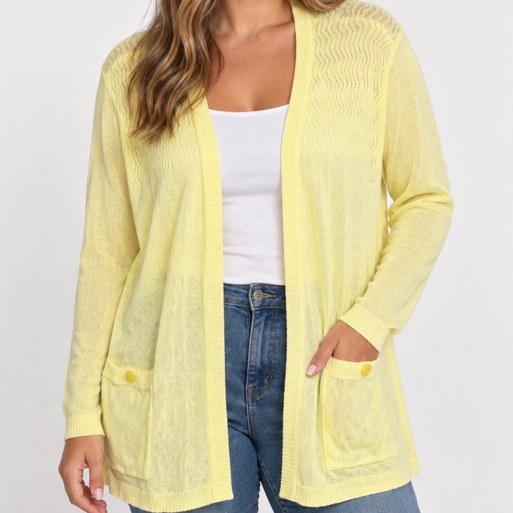 Jones New York 2X Yellow Linen Blend Open Cardigan Lightweight Coastal Sweater
